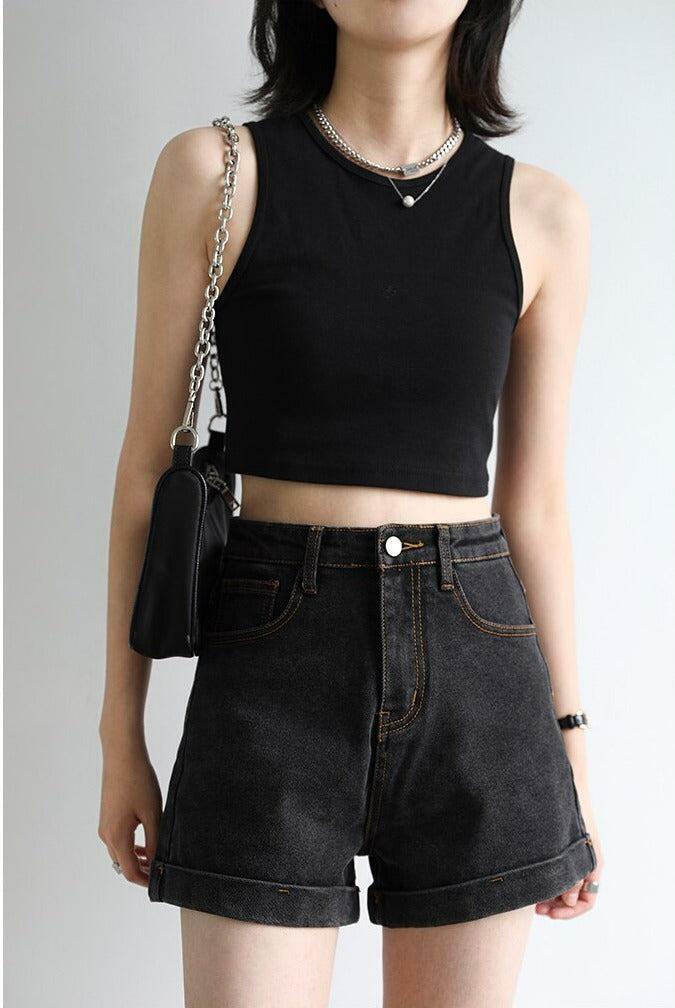 Trendy Grunge Black Jean Shorts for Y2K and 90s Fashion Lovers