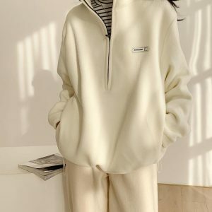 Trendy Half Zipper Fleece Sweatshirt for Y2K and 90s Fashion Lovers