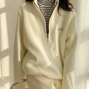 Trendy Half Zipper Fleece Sweatshirt for Y2K and 90s Fashion Lovers