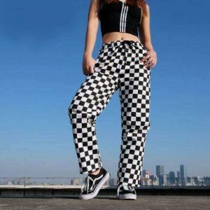 Trendy High Waist Black & White Cargo Pants for Y2K Fashion Lovers