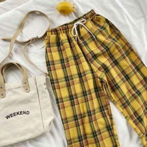 Trendy High Waist Yellow Cargo Pants for Y2K and 90s Fashion Lovers