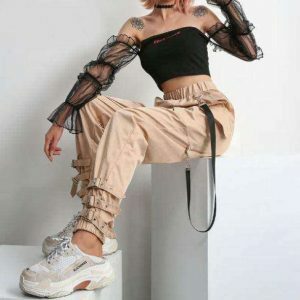 Trendy High Waisted Cargo Pants for Y2K Fashion & Grunge Outfits