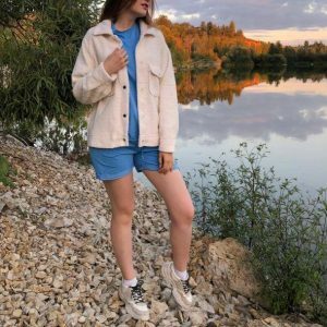 Trendy Khaki Loose Jacket for Y2K Fashion & Grunge Aesthetic Outfits