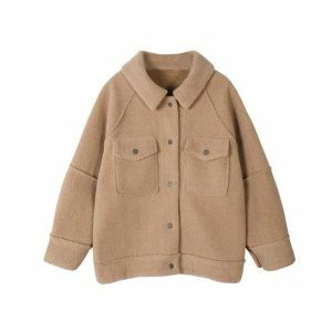 Trendy Khaki Loose Jacket for Y2K Fashion & Grunge Aesthetic Outfits