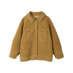 Trendy Khaki Loose Jacket for Y2K Fashion & Grunge Aesthetic Outfits