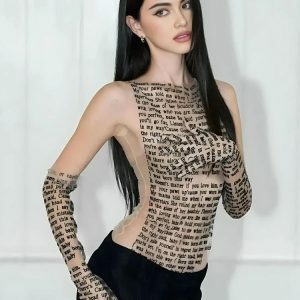 Trendy Letter Printed Top with Gloves for Y2K Aesthetic Outfits