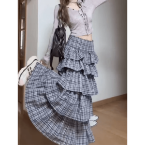 Trendy Long Plaid Y2K Skirt for Stylish Summer Outfits