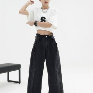 Trendy Low Rise Wide Leg Baggy Jeans for Y2K and 90s Fashion Lovers