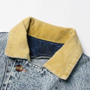 Trendy Mid Wash Patchwork Denim Jacket for Y2K and 90s Fashion Lovers