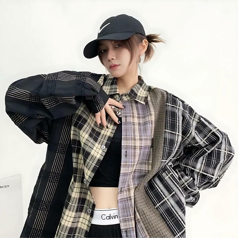 Trendy Multi-Pattern Plaid Shirt for Y2K and 90s Fashion Lovers