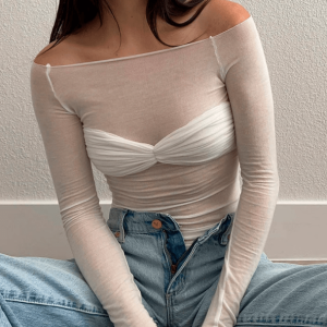 Trendy Off-Shoulder Mesh Top for Y2K Summer Outfits & Grunge Style