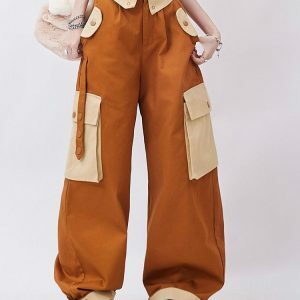 Trendy Orange Wide Leg Cargo Pants for Y2K and 90s Fashion Lovers