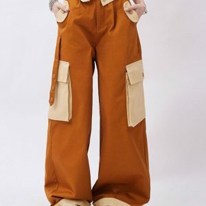 Trendy Orange Wide Leg Cargo Pants for Y2K and 90s Fashion Lovers