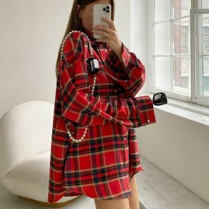 Trendy Oversized Plaid Shirt for Y2K Fashion & Grunge Aesthetic