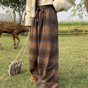 Trendy Oversized Plaid Sweatpants for Y2K and 90s Fashion Lovers