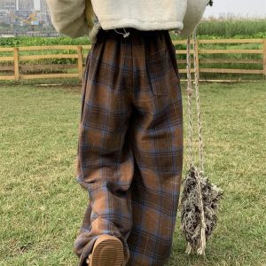 Trendy Oversized Plaid Sweatpants for Y2K and 90s Fashion Lovers