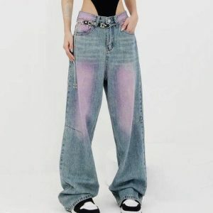 Trendy Pink Tint Baggy Jeans for Y2K Fashion Lovers and Aesthetic Outfits