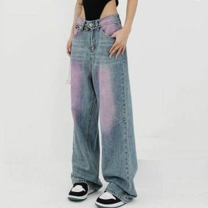 Trendy Pink Tint Baggy Jeans for Y2K Fashion Lovers and Aesthetic Outfits