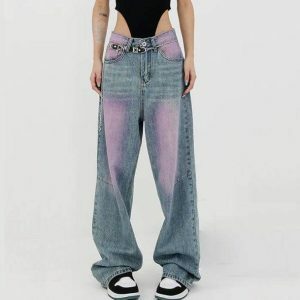 Trendy Pink Tint Baggy Jeans for Y2K Fashion Lovers and Aesthetic Outfits