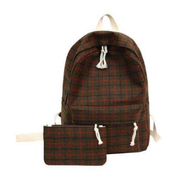 Trendy Plaid Pattern Backpack for Y2K Fashion and 90s Aesthetic Outfits