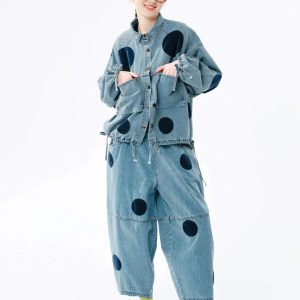 Trendy Polka Dot Denim Jacket for Y2K Fashion Lovers