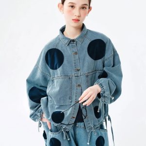 Trendy Polka Dot Denim Jacket for Y2K Fashion Lovers