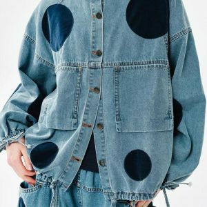 Trendy Polka Dot Denim Jacket for Y2K Fashion Lovers