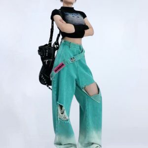 Trendy Ripped Baggy Jeans for Y2K Fashion Lovers - Effortless Style