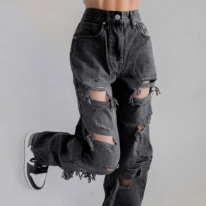 Trendy Ripped High Waist Jeans for Y2K and 90s Fashion Lovers