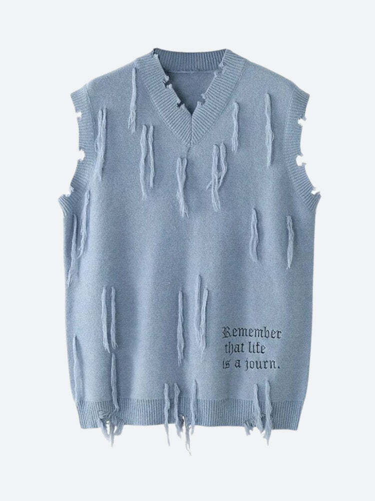 Trendy Ripped Tasseled Sweater Vest for Y2K and 90s Fashion Lovers