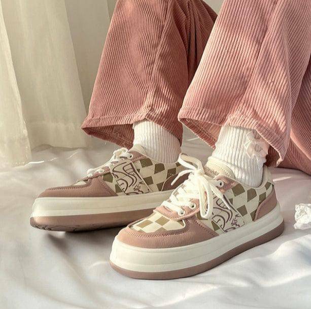 Trendy Rosy Plaid Sneakers for Y2K Fashion and Summer Outfits