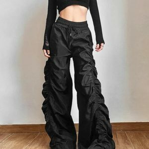 Trendy Ruched Parachute Pants for Y2K Fashion & Grunge Aesthetic