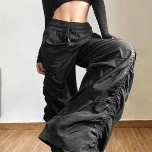 Trendy Ruched Parachute Pants for Y2K Fashion & Grunge Aesthetic