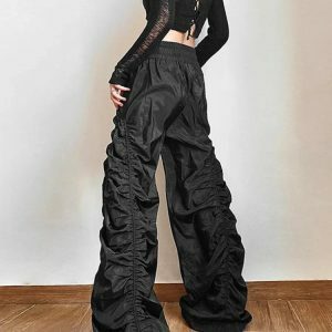 Trendy Ruched Parachute Pants for Y2K Fashion & Grunge Aesthetic