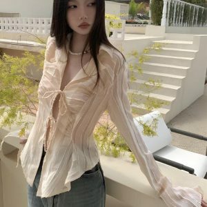 Trendy Sheer Shirt for Y2K Fashion Lovers - Perfect for Summer Outfits