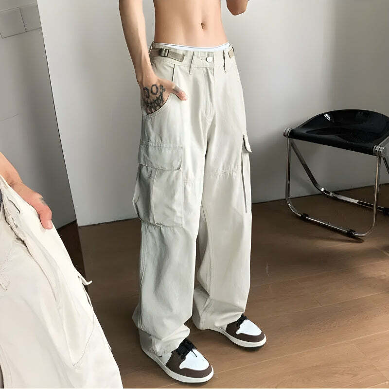 Trendy Side Belt Baggy Cargo Pants for Y2K and 90s Fashion Lovers