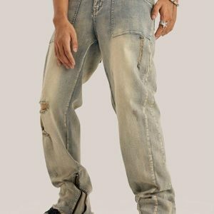 Trendy Slim Leg Ripped Jeans for Y2K Fashion & 90s Aesthetic Outfits