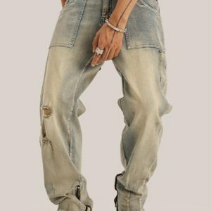 Trendy Slim Leg Ripped Jeans for Y2K Fashion & 90s Aesthetic Outfits