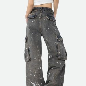 Trendy Stained Cargo Jeans for Y2K Fashion and Grunge Aesthetic