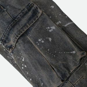 Trendy Stained Cargo Jeans for Y2K Fashion and Grunge Aesthetic