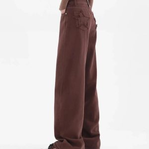 Trendy Star Pockets Wide Leg Jeans for Y2K and 90s Fashion Lovers