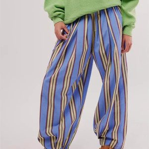 Trendy Striped Cargo Sweatpants for Y2K and 90s Fashion Lovers