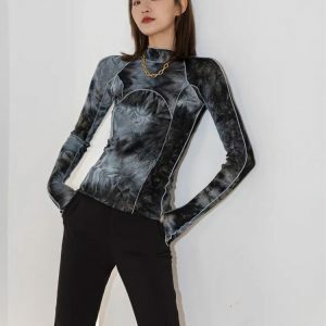 Trendy Tie Dye High Neck Top for Y2K Summer Outfits and Aesthetic Looks