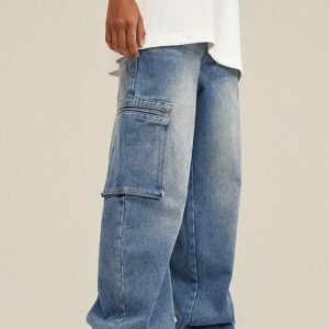 Trendy Washed Baggy Cargo Jeans for Y2K and 90s Fashion Lovers