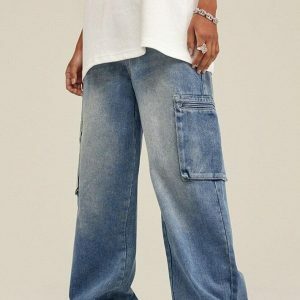 Trendy Washed Baggy Cargo Jeans for Y2K and 90s Fashion Lovers