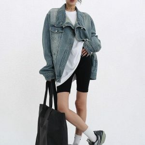 Trendy Y2K Asymmetrical Denim Jacket for Chic Summer Outfits