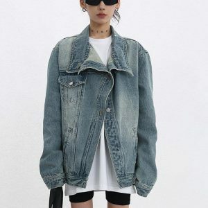 Trendy Y2K Asymmetrical Denim Jacket for Chic Summer Outfits