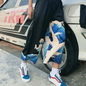 Trendy Y2K Blue Waves Cargo Pants for Effortless Summer Style