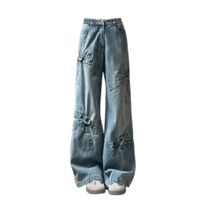 Trendy Y2K Bow Tie Jeans: Chic Grunge Style for Effortless Outfits