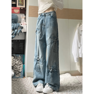 Trendy Y2K Bow Tie Jeans: Chic Grunge Style for Effortless Outfits